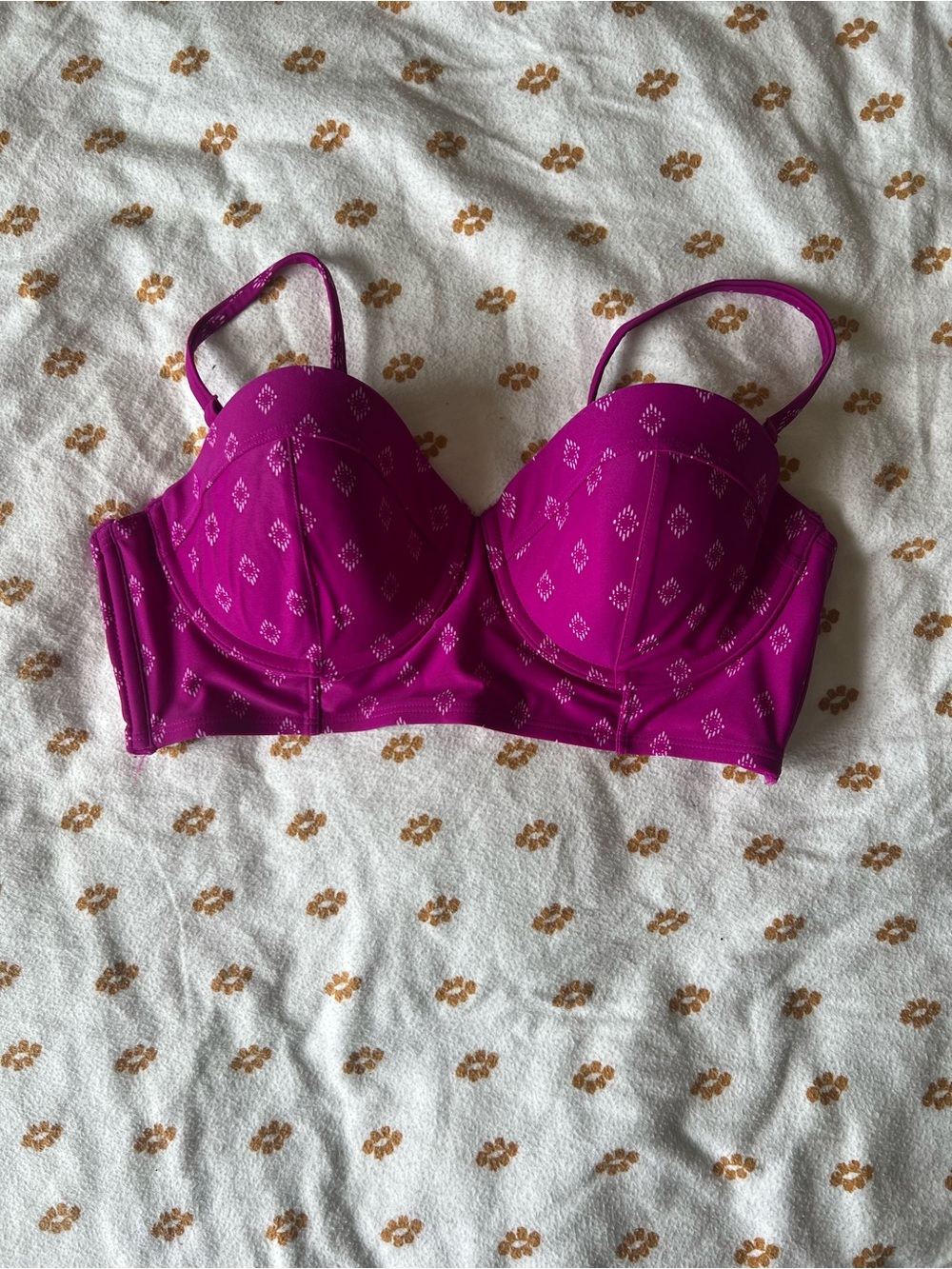 Old Navy Fuchsia Longline Bikini Top with Diamond Stitch